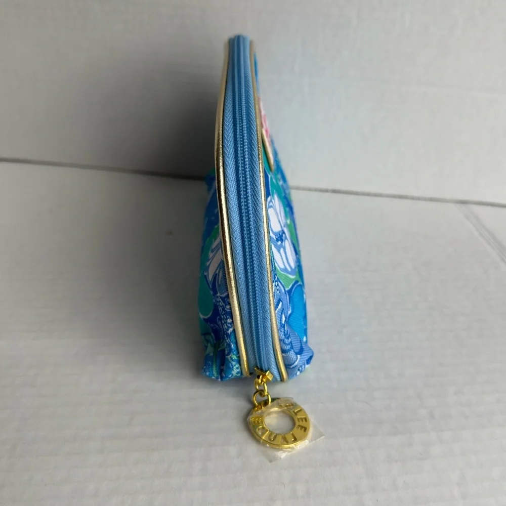 Lilly Pulitzer / Stee Lauder Blue and Green Floral Cosmetic Bag